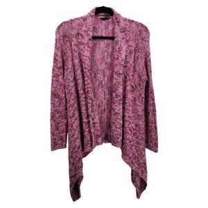 BCBG Maxazria Womens Large Marled pink black waterfall drape open front cardigan